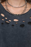 Anthracite Stone Washed Ripped Hem & Neck Women Top Tank