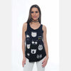 Black Cute Cat Faces Printed Cotton Women Vest - S-Ponder Shop