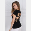 Black Skull Back Cut Out Cotton Women T-shirt - S-Ponder Shop