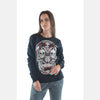 Black Skull Print Cotton Women Sweatshirt Long Sleeve S-Ponder
