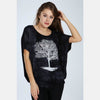 Black Tree of Life Shinny Printed Cotton Women Blouse T-shirt Top Tee S-Ponder