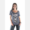 Blue Grey Scarf Skull Cotton Women V Neck T-Shirt Tee Top S-Ponder