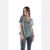 Green Skull Print Side Cut Off Cotton Women T-Shirt - 