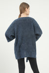Navy Asymmetric Cut Detail Woman Knitted Sweater