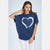 Navy Stone Washed Faded Heart Cotton Women Top Tee T-shirt Blouse