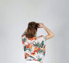 White Floral Print Cotton Women Balloon T-Shirt - S-Ponder 